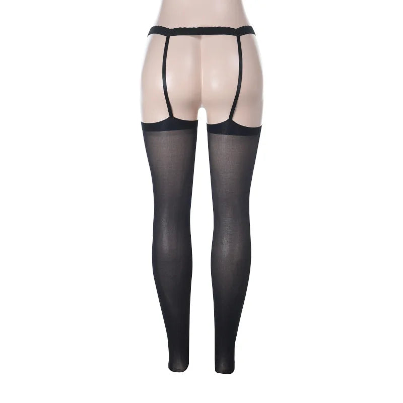 Gothic Alt Goth Cross Suspenders Thigh High Stockings