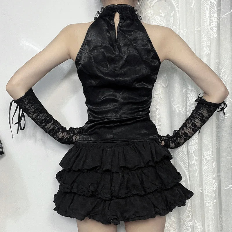 Gothic Romantic  Lace Patchwork Sleeveless Top