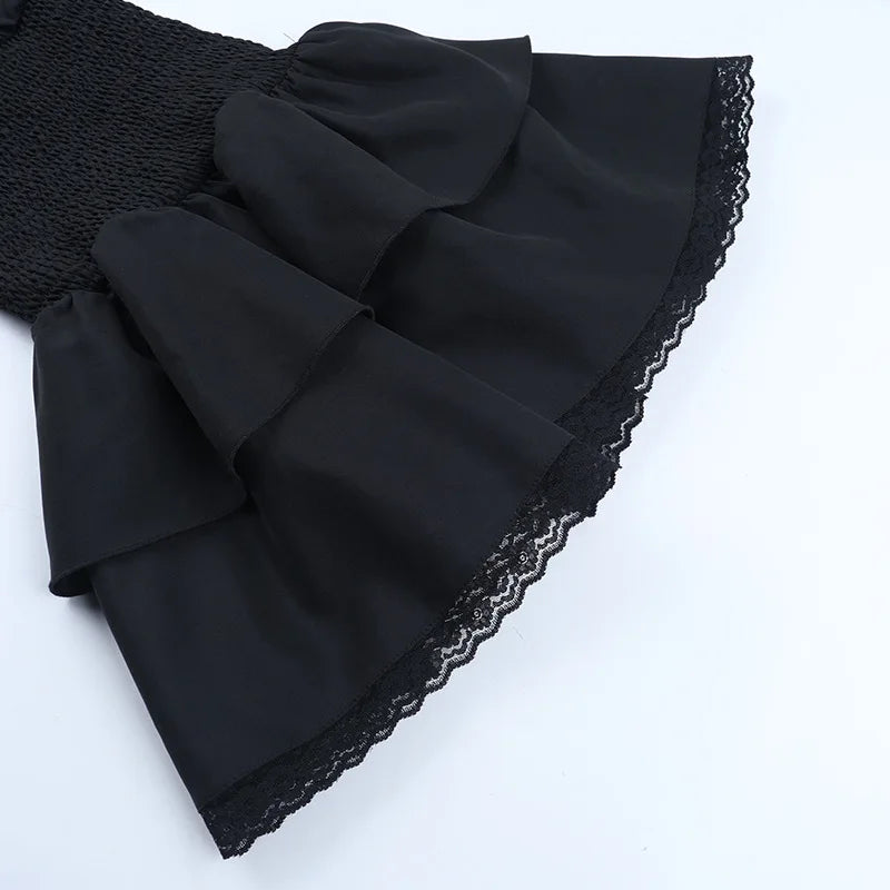 Gothic Alt Goth Off Shoulder Lace Trim Batwing Sleeves Mini Dress