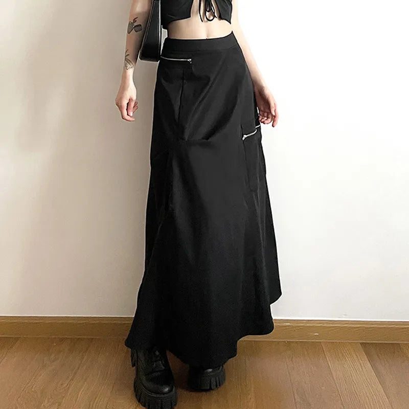 Gothic Y2K Cyber Goth Zipper Pockets Skirt