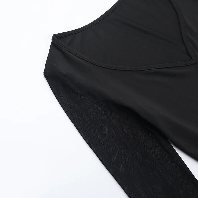Gothic Dark Romantic Goth Sheer Flare Sleeves High Slit Wide Belt Long Dress