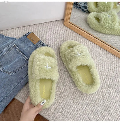 Y2K Cybergoth Faux Fur Slip On Furry Slides Slippers