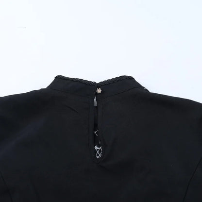 Gothic Moon Cathedral Embroidery Lace Trim Puff Sleeve Top