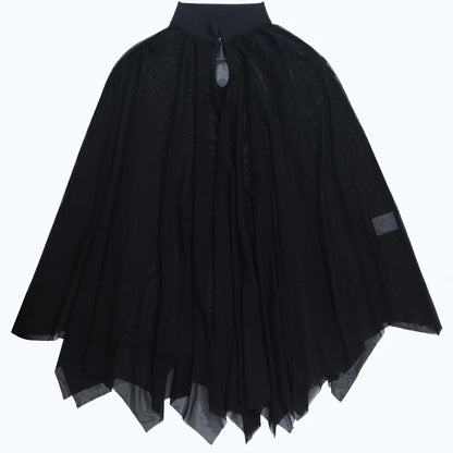 Gothic Alt Goth Black Spaghetti Strap Bodysuit Top + Sheer Cape Set