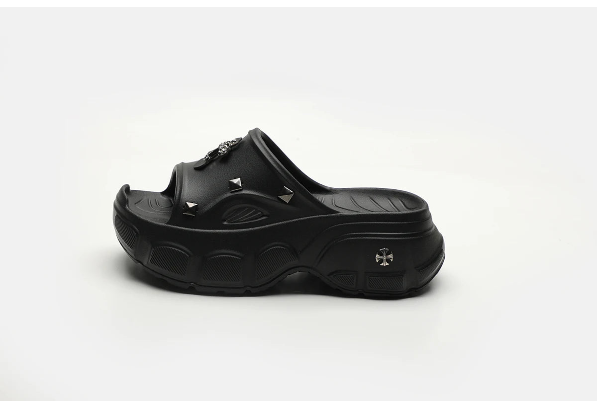 Gothic Alt Goth Cross Outdoor Platform Slippers Sandals (available in 3 colors)