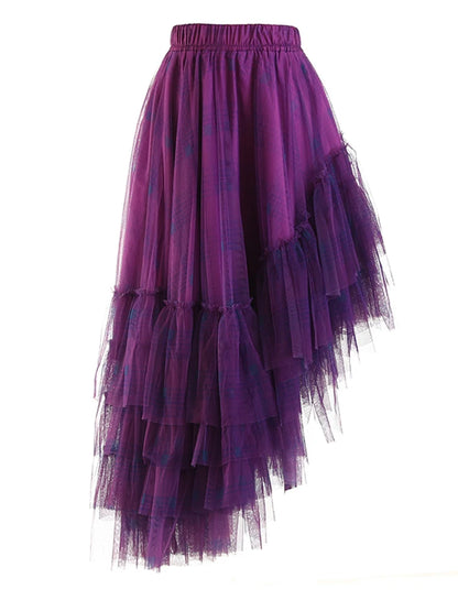 Gothic Grunge Y2K Alt Goth Plaid Mesh Irregular Skirt (available in 4 colors)