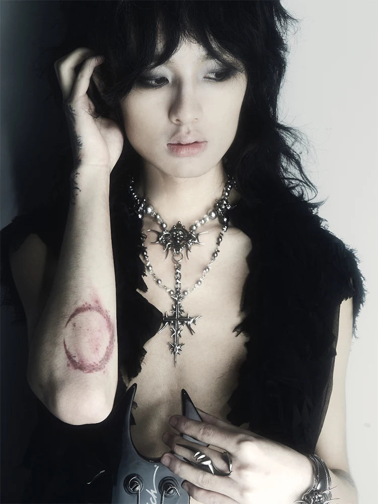 Gothic Cyberpunk Tassel Cross Necklace
