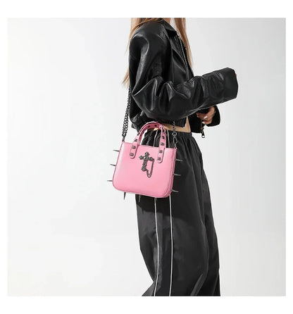 Gothic Alt Goth Cross Skull Spikes Chain Strap Crossbody Bag (available in 3 colors)