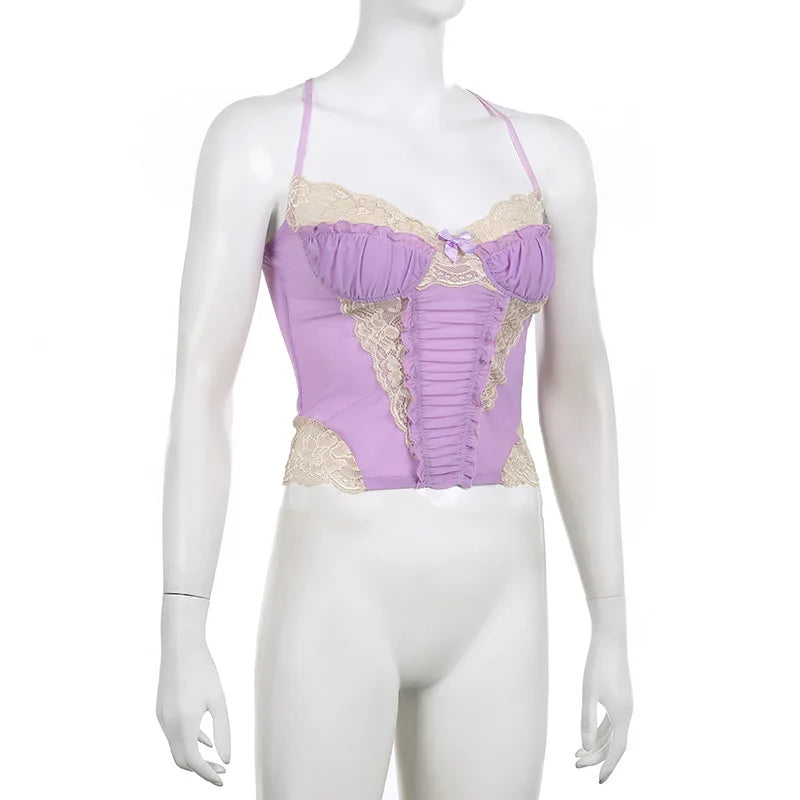 Gothic Romantic Y2K Lace Stitching Lilac Camisole Tank Top