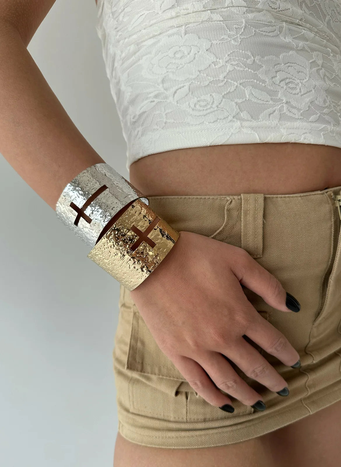 Gothic Alt Goth Cross Hollow Out Textured Bangles Bracelet (available in 2 colors)