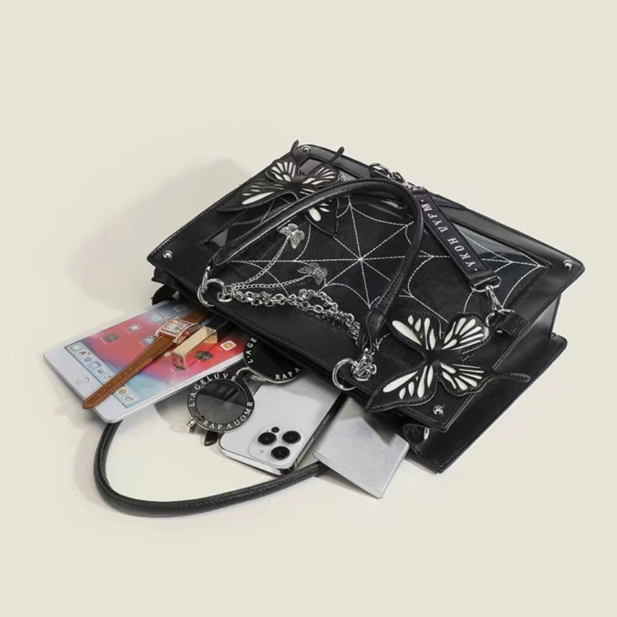 Gothic Y2K Alt Goth Butterfly Spider Web Letter Chain Handbag Lolita Shoulder Bag (available in 6 colors)