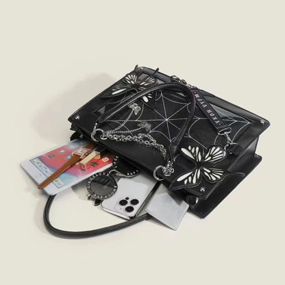 Gothic Y2K Alt Goth Butterfly Spider Web Letter Chain Handbag Lolita Shoulder Bag (available in 6 colors)