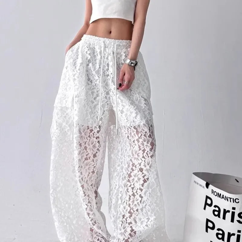 Gothic Y2K Summer Lace Wide Leg Pants (available in 2 colors)