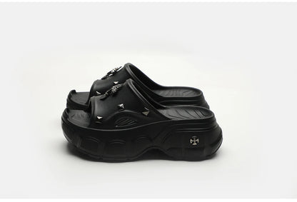 Gothic Alt Goth Cross Outdoor Platform Slippers Sandals (available in 3 colors)