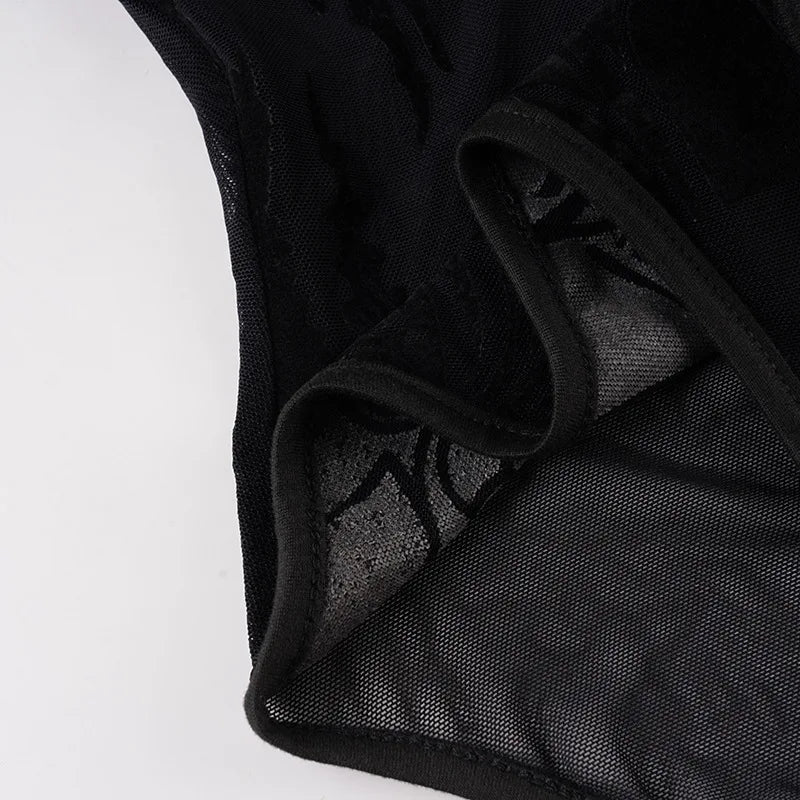 Gothic Y2K Alt Goth Cathedral Print See Through Mesh Flare Cuffs Bodysuit Top