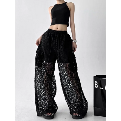 Gothic Y2K Summer Lace Wide Leg Pants (available in 2 colors)