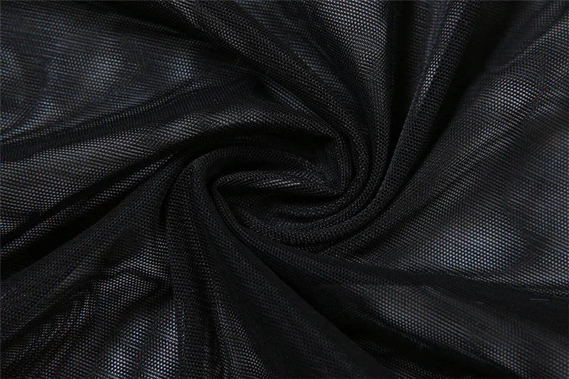 Gothic Alt Goth Off Shoulder Sheer Mesh Long Sleeve and Inner Tube Top Set