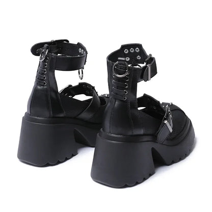 Gothic Alt Goth Punk Spikes Ring Rivets Platform Heels Mary Janes Pumps