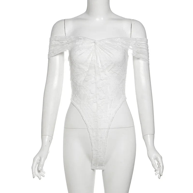 Gothic Alt Goth Off Shoulder Lace Mesh Bodysuit Top