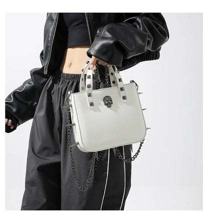 Gothic Alt Goth Cross Skull Spikes Chain Strap Crossbody Bag (available in 3 colors)