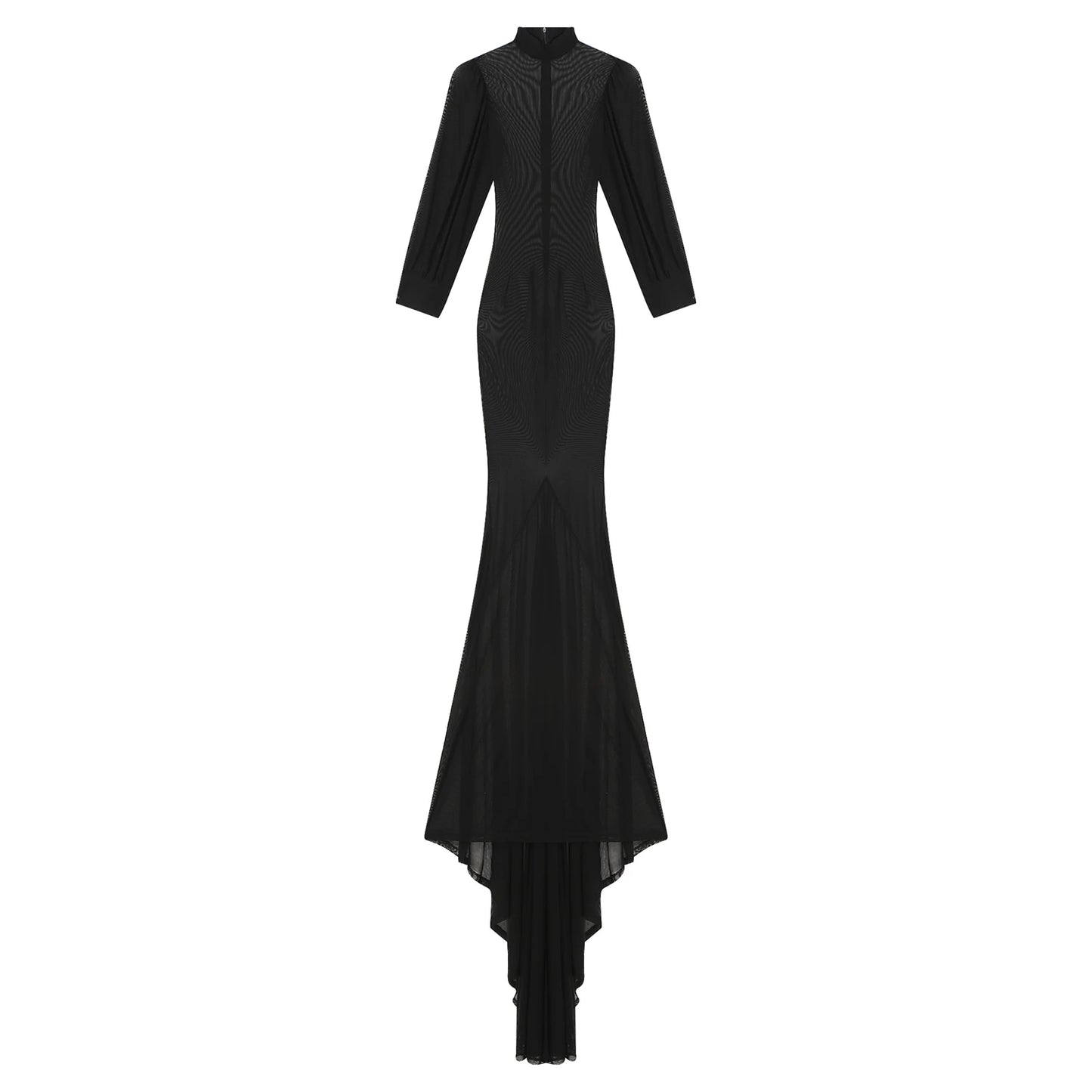 Gothic Romantic Vampire Goth Lantern Sleeve Mesh See Through Court Train Long Dress