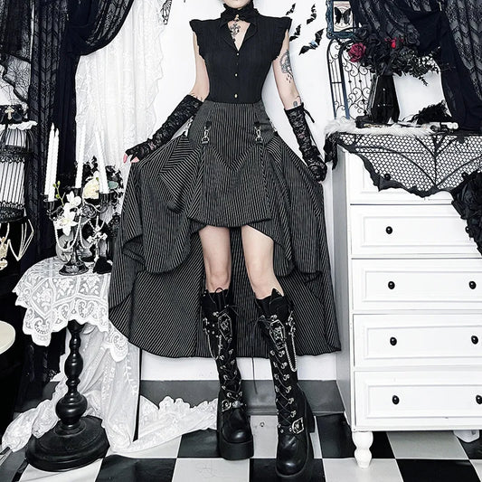 Gothic Alt Goth Pinstriped Ruched Skirt