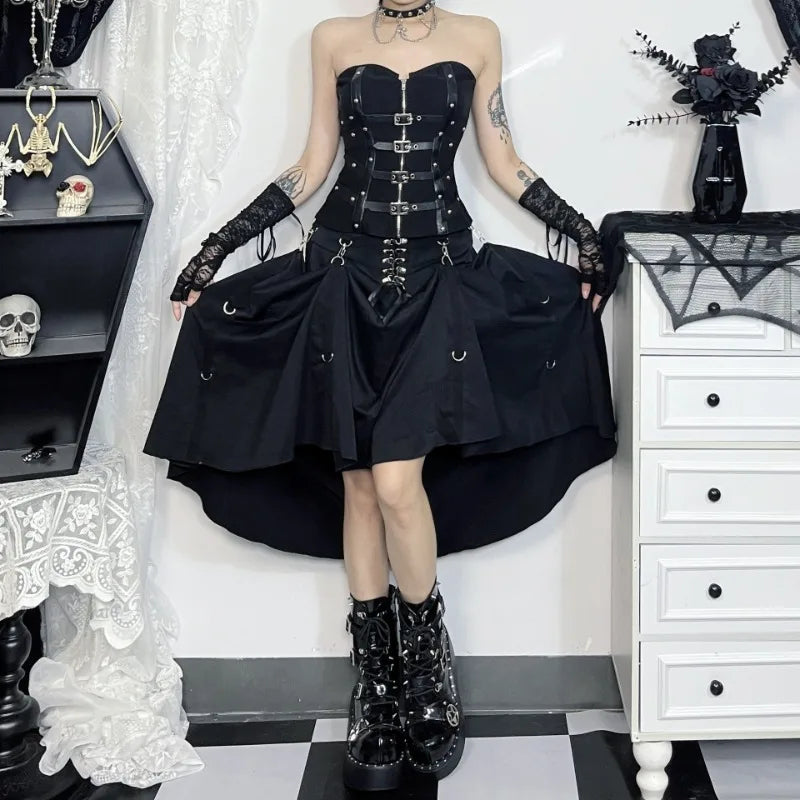 Gothic Lace Up Draped Skirt