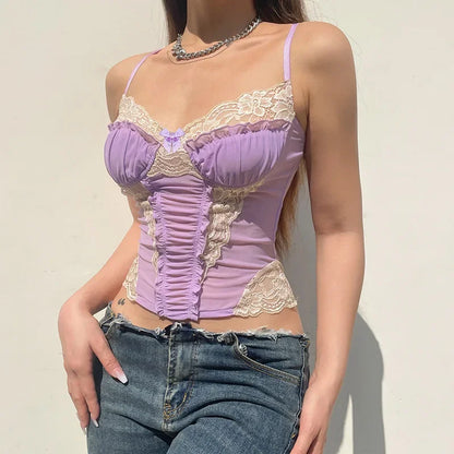 Gothic Romantic Y2K Lace Stitching Lilac Camisole Tank Top