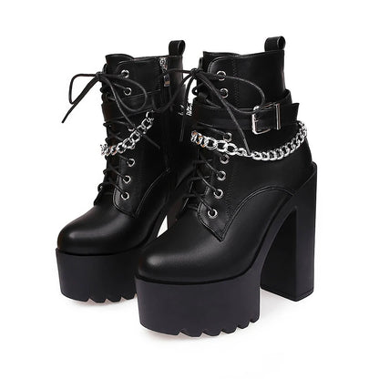 Gothic Alt Goth Buckle Strap Chain Platform Boots