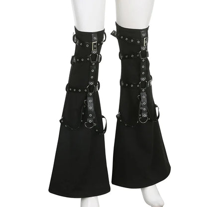 Alt Gothic Cybergoth Eyelet Strap Patched Leg Warmers