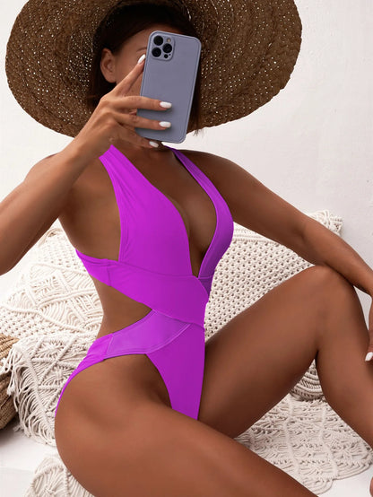 Gothic Summer Deep V Neck One Piece Swimsuit