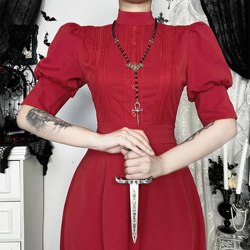 Gothic Vintage Red Pearl Cosplay Dress