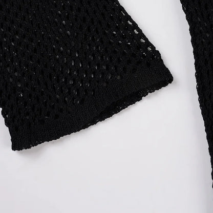 Gothic Y2K Alt Goth Punk Fishnet Mesh Cross Patchwork Long Sleeve Cover Up Top