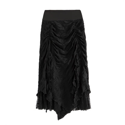 Gothic Alt Goth Grommet Lace Mesh Patchwork Long Skirt