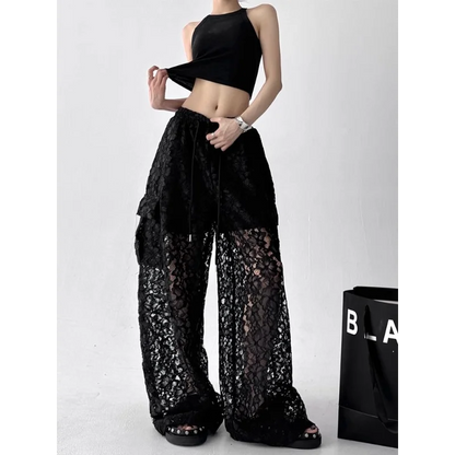 Gothic Y2K Summer Lace Wide Leg Pants (available in 2 colors)