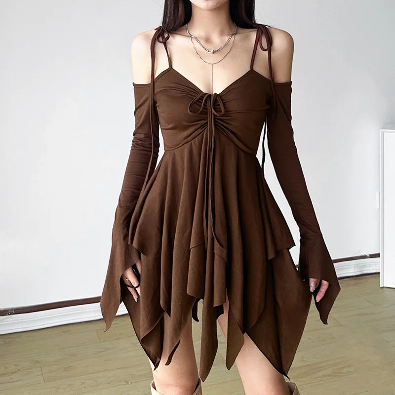 Gothic Fairy Alt Goth Cold Shoulder String Tie Strap Irregular Hem Min ROCK 'N DOLL Gothic Fairy Alt Goth Cold Shoulder String Tie Strap Irregular Hem Min ROCK 'N DOLL