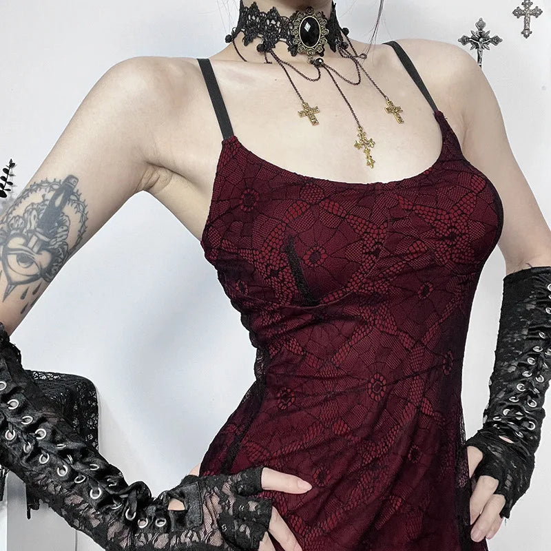 Gothic Romantic Lace Overlay Dress (available in 3 colors)