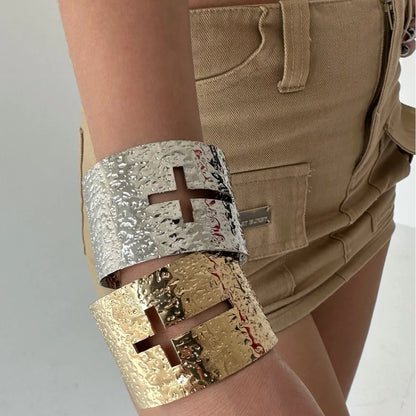 Gothic Alt Goth Cross Hollow Out Textured Bangles Bracelet (available in 2 colors)