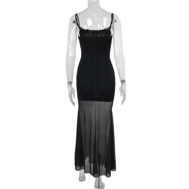 Gothic Y2K Skull Print Spaghetti Strap Mesh Patchwork Long Dress ROCK 'N DOLL Gothic Y2K Skull Print Spaghetti Strap Mesh Patchwork Long Dress ROCK 'N DOLL