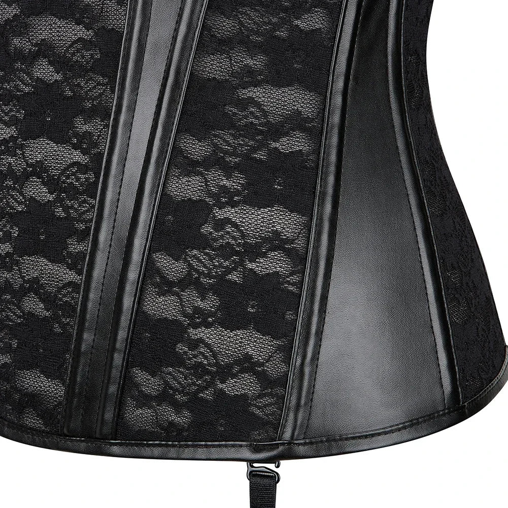 Gothic Faux Leather Lace Corset Bustier Top