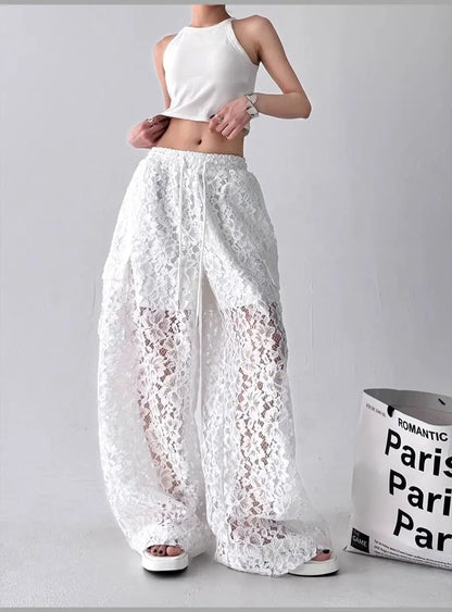 Gothic Y2K Summer Lace Wide Leg Pants (available in 2 colors)