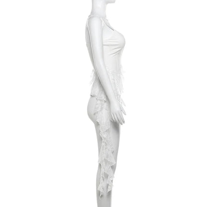 Gothic Y2K Alt Goth Irregular Lace Ruffled Tank Top (available in 2 colors)