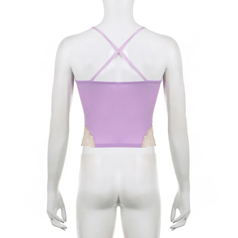 Gothic Romantic Y2K Lace Stitching Lilac Camisole Tank Top