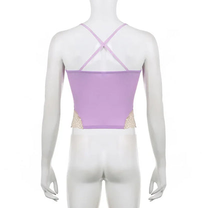 Gothic Romantic Y2K Lace Stitching Lilac Camisole Tank Top