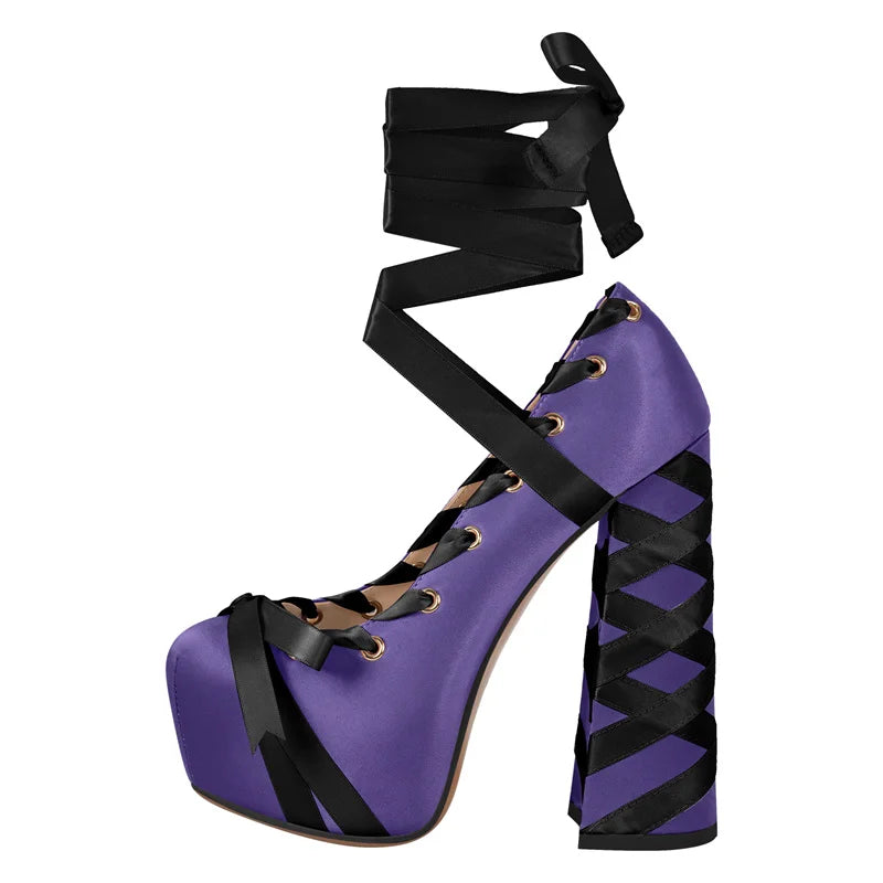 Gothic Lolita Harajuku Bow Ribbon Lace-up Ballet Pumps Platform Heels Shoes (available in 12 colors)