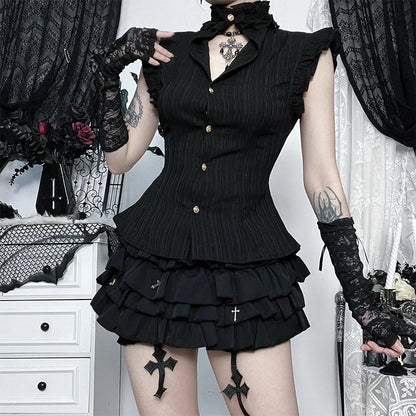 Gothic Classic Slim Wasit Shirt Blouse Top