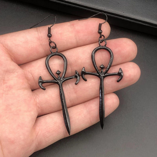 Gothic Alt Goth Goth Ankh Cross Earrings (available in black and silver)