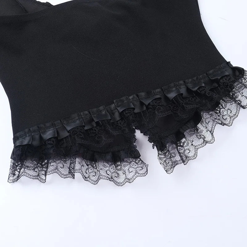 Gothic Alt Goth Halter Lace Trim Corset Waist Coat Top