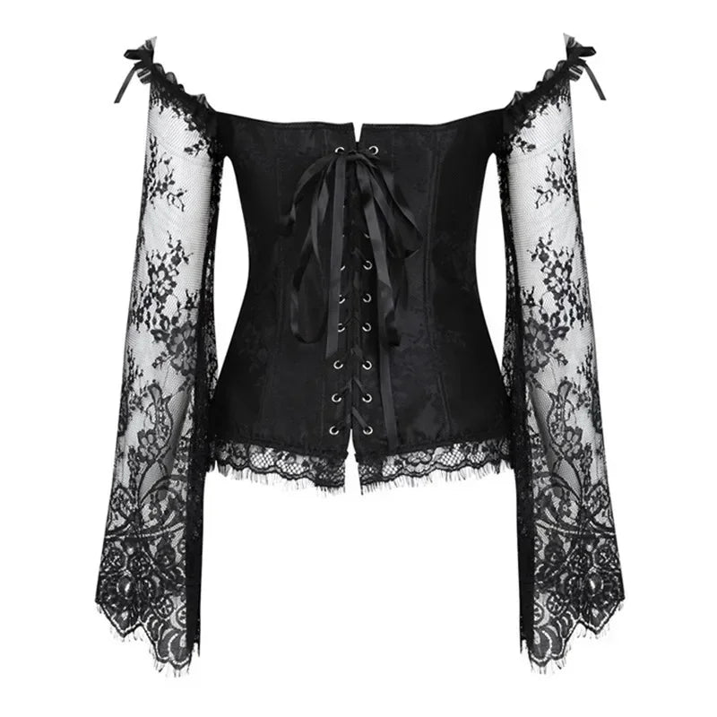 Gothic Romantic Off Shoulder Lace Sleeve Corset (available in 2 colors)