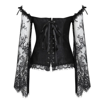 Gothic Romantic Off Shoulder Lace Sleeve Corset (available in 2 colors)